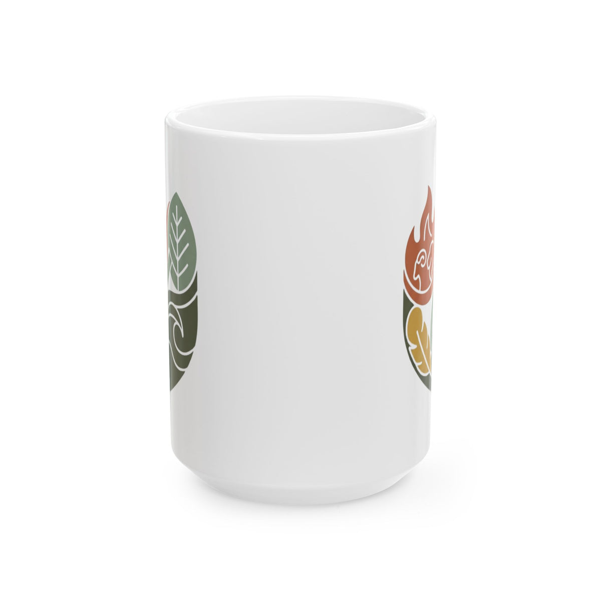 "Four Elements- Fire, Earth, Air, Water" White Ceramic Mug — Graphic