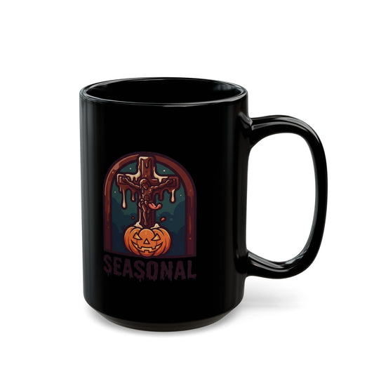 "Seasonal Transubstantiation" Black Ceramic Mug — Graphic