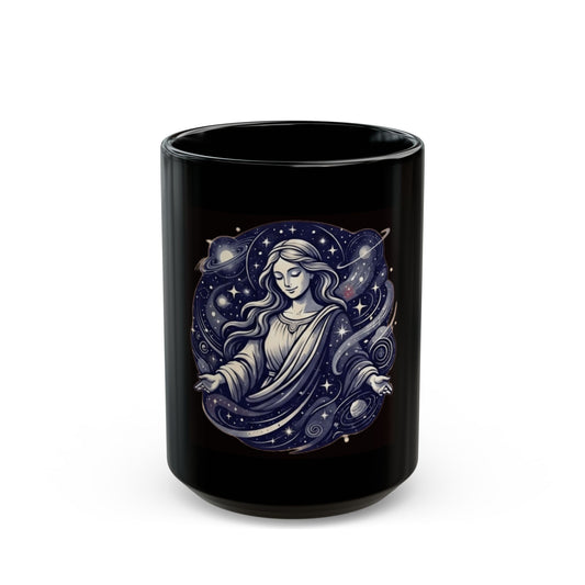 "God Works in Mysteroius Ways" Black Ceramic Mug — Graphic