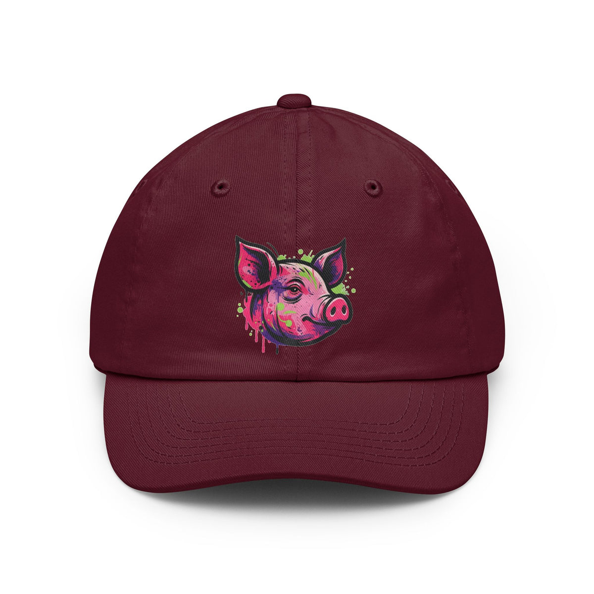 Color: Maroon | Barnyard Pig Dad Hat — Graphic