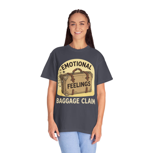 Color: Navy | Emotional Baggage Claim Unisex Garment-Dyed T-shirt