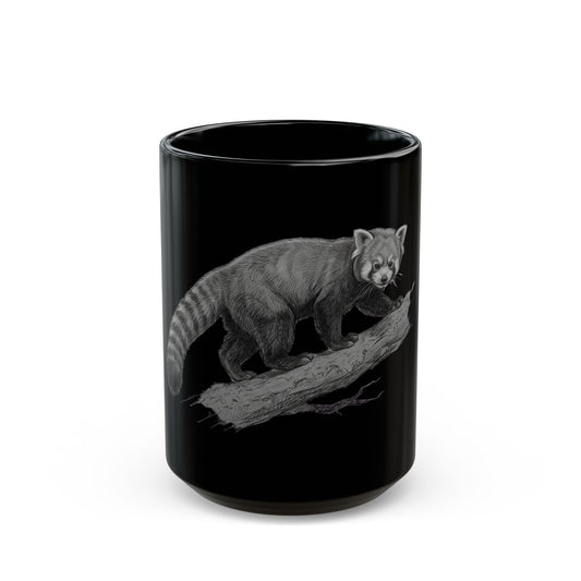 "Pencil Sketch Art Red Panda" Black Ceramic Mug