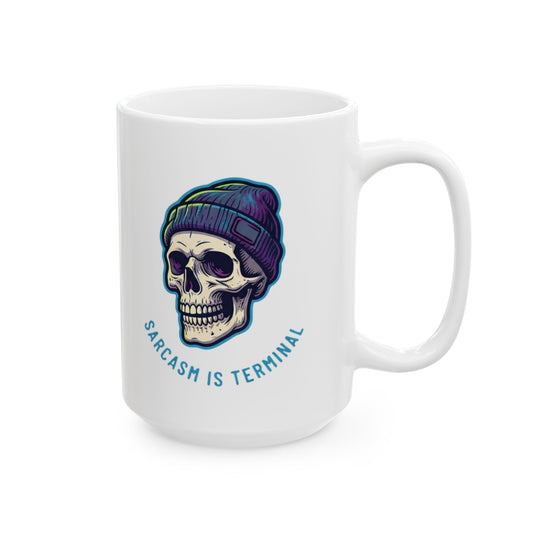 "Cancer Sucks But My Sarcasm Is Terminal" White Ceramic Mug — Graphic