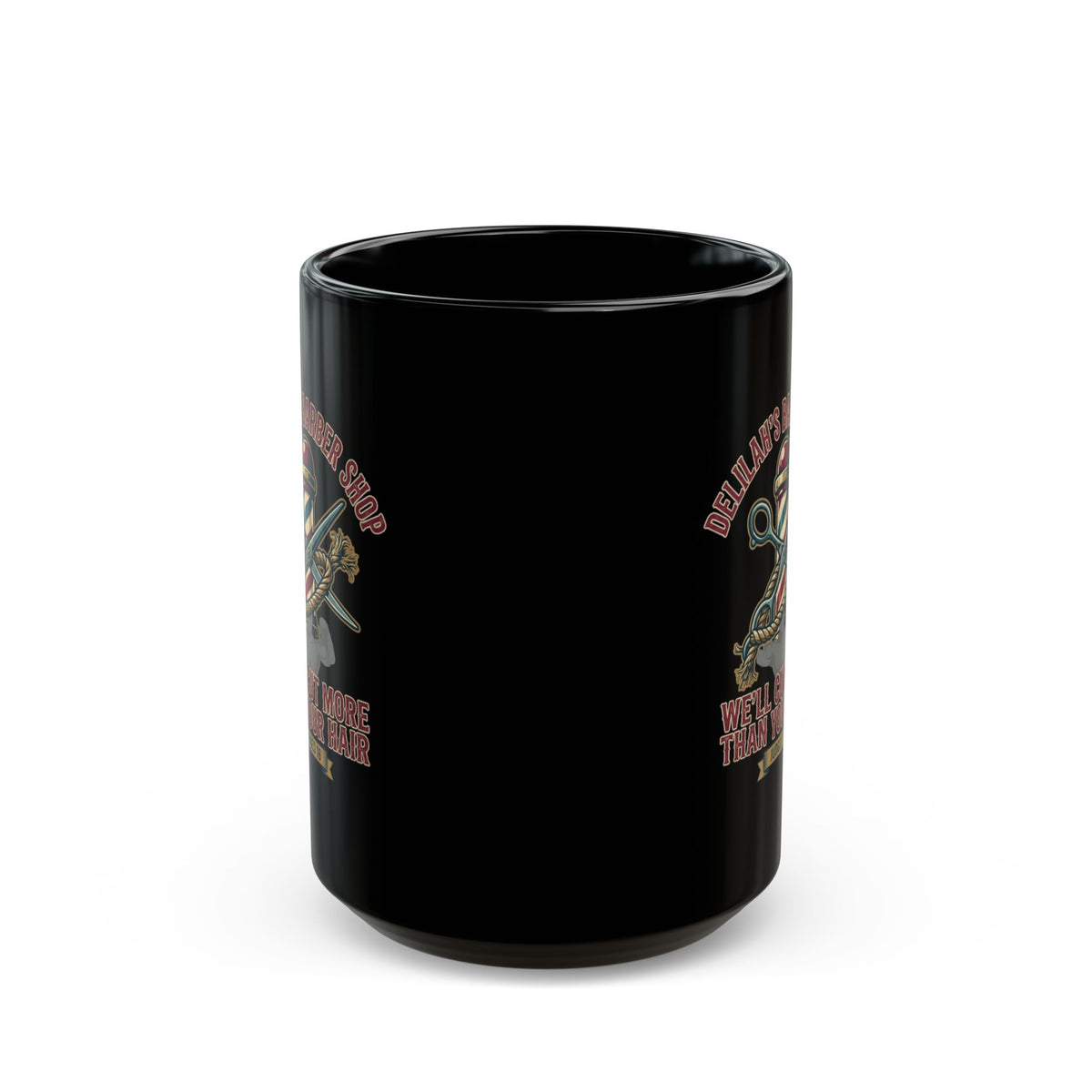 "Good Book Series Delilah's Barber Shop" Black Ceramic Mug