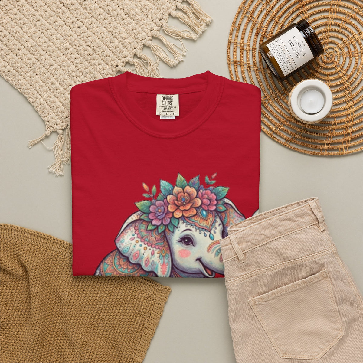 "Hippy Elephant" Unisex Garment-Dyed Tee