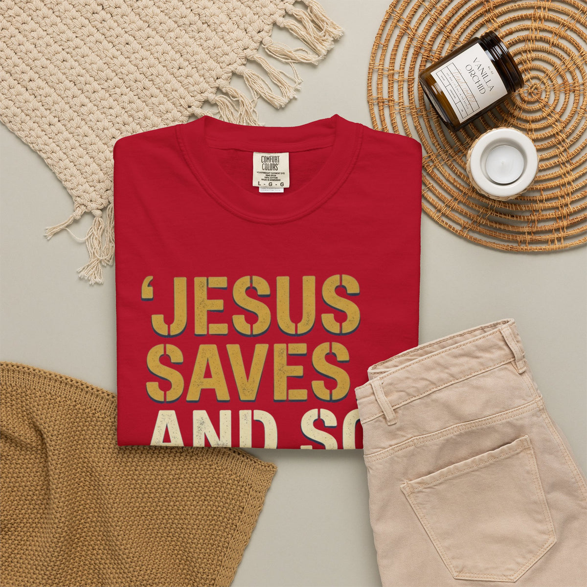 "Good Book Series Jesus Saves and So Should You" Unisex Garment-Dyed Tee