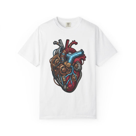 Color: White | Mechanical Heart Unisex Garment-Dyed Tee