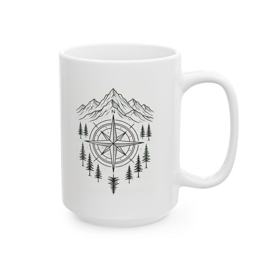 "Compass" White Ceramic Mug