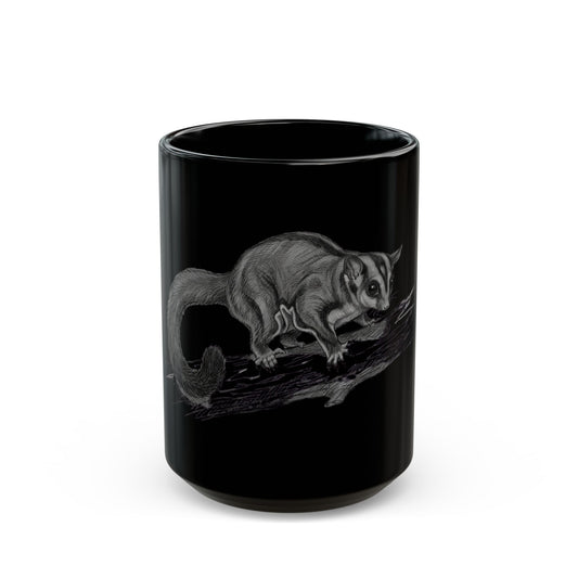 "Pencil Sketch Art Sugar Glider" Black Ceramic Mug