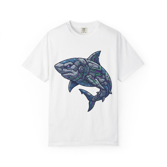 Color: White | Cyber Shark Unisex Garment-Dyed Tee