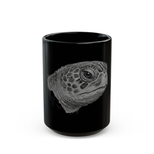 "Pencil Sketch Art Sea Turtle" Black Ceramic Mug — Graphic
