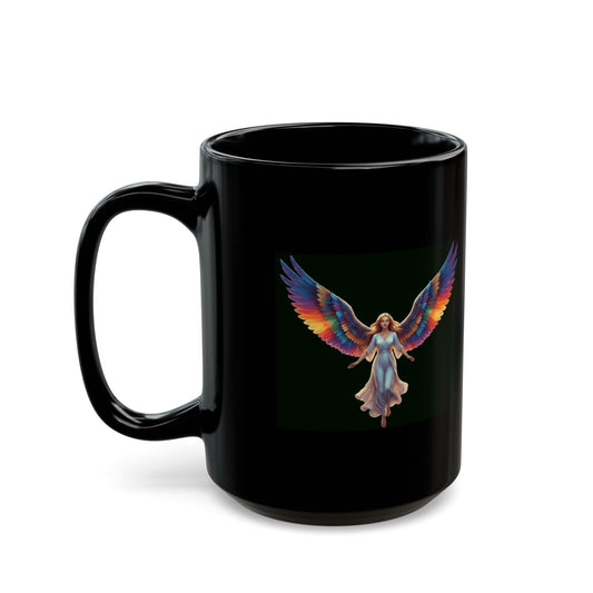 "Rainbow Angel" Black Ceramic Mug — Graphic