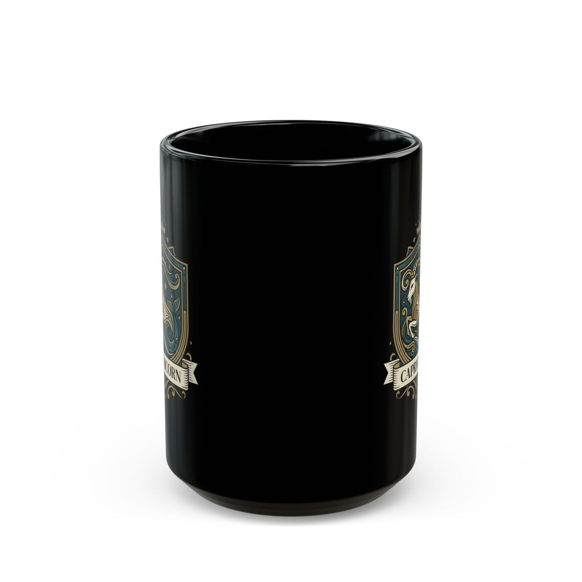"Capricorn- The Sea-Goat Crest" Black Ceramic Mug