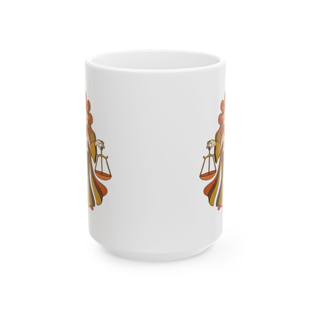"Retro Mascot Groovy Libra" White Ceramic Mug — Graphic
