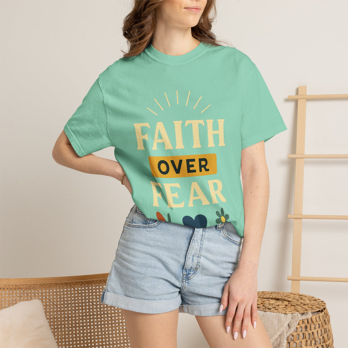 Color: Island Reef | Faith Over Fear Unisex Garment-Dyed T-shirt