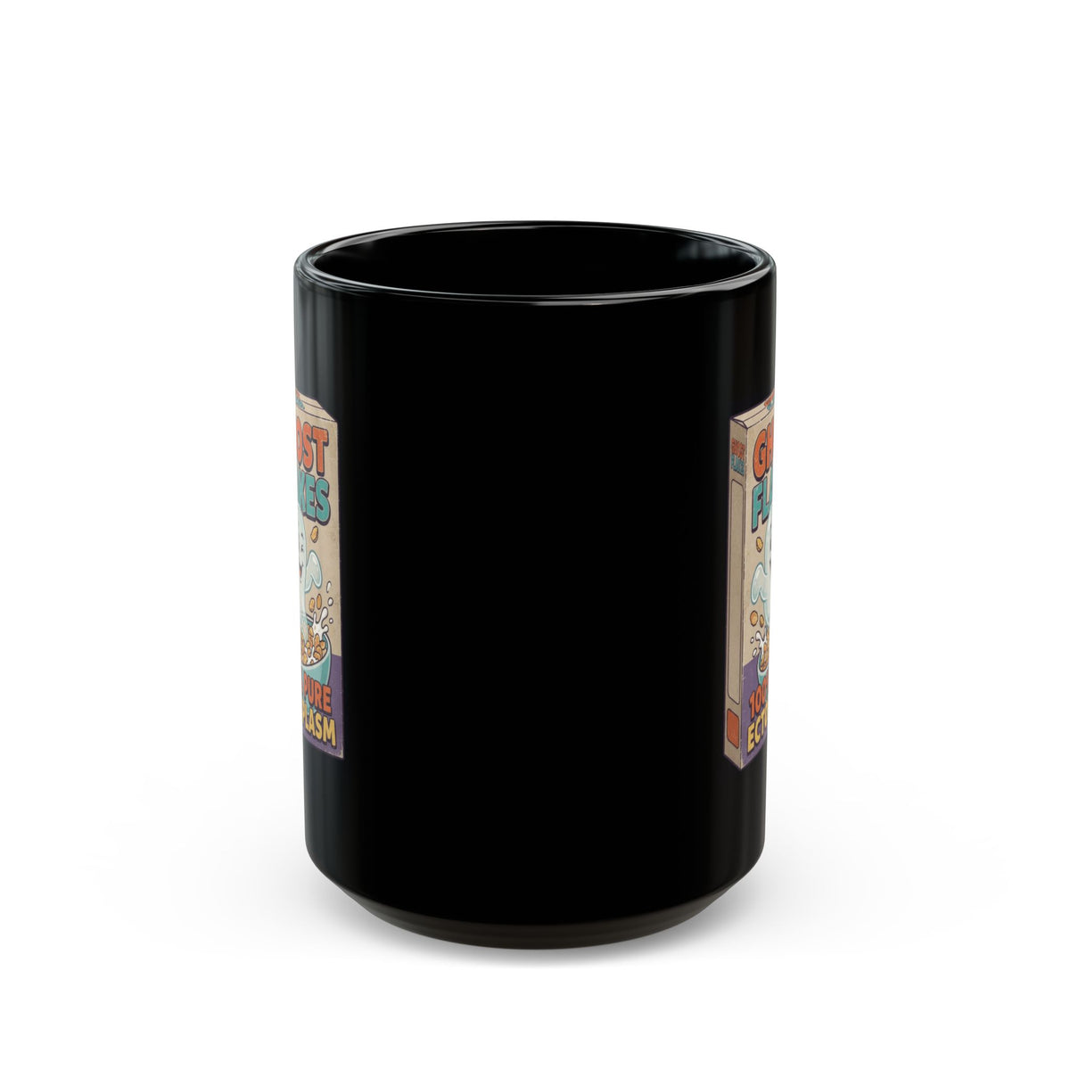 "Ghost Flakes" Black Ceramic Mug