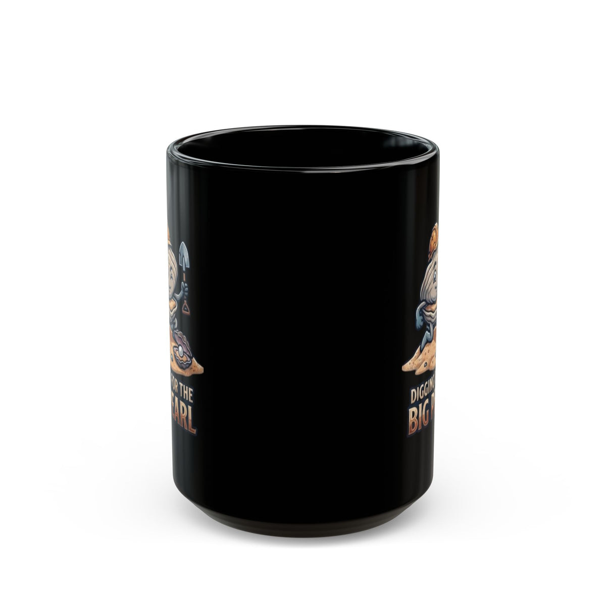 "Digging For The Big Pearl" Black Ceramic Mug