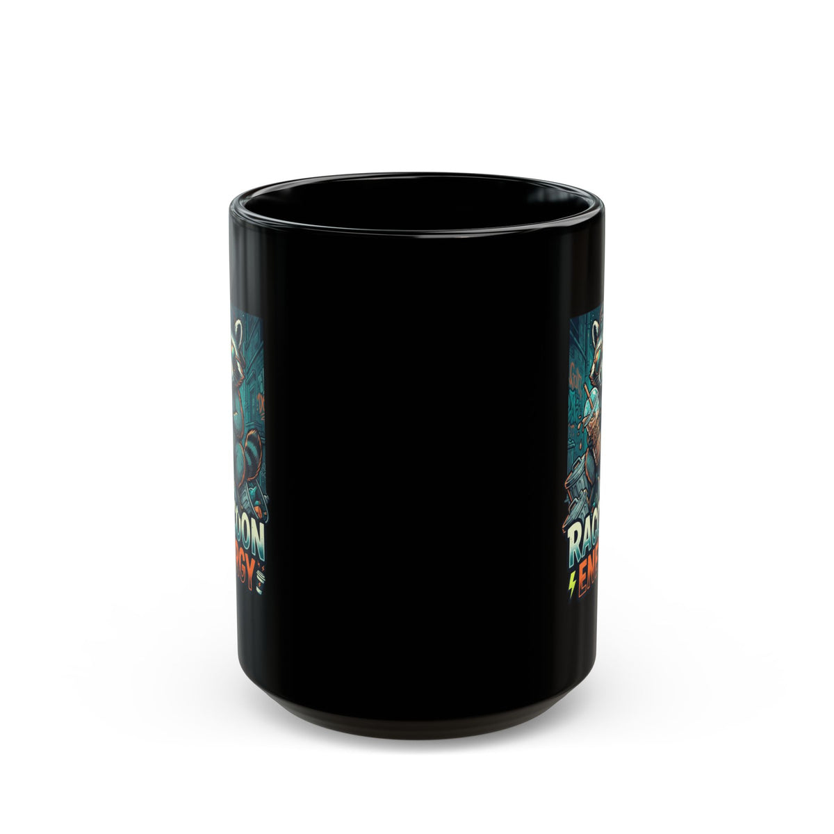 "Raccoon Energy" Black Ceramic Mug