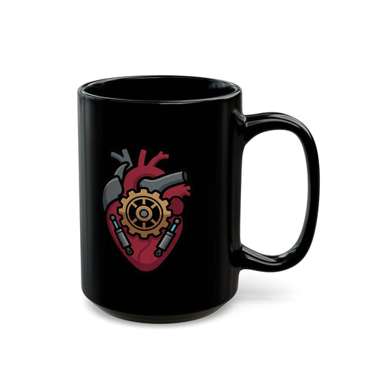 "Mechanical Heart" Black Ceramic Mug — Graphic