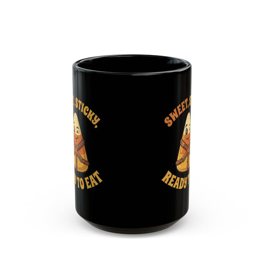 "Sweet Sticky Ready to Eat" Black Ceramic Mug