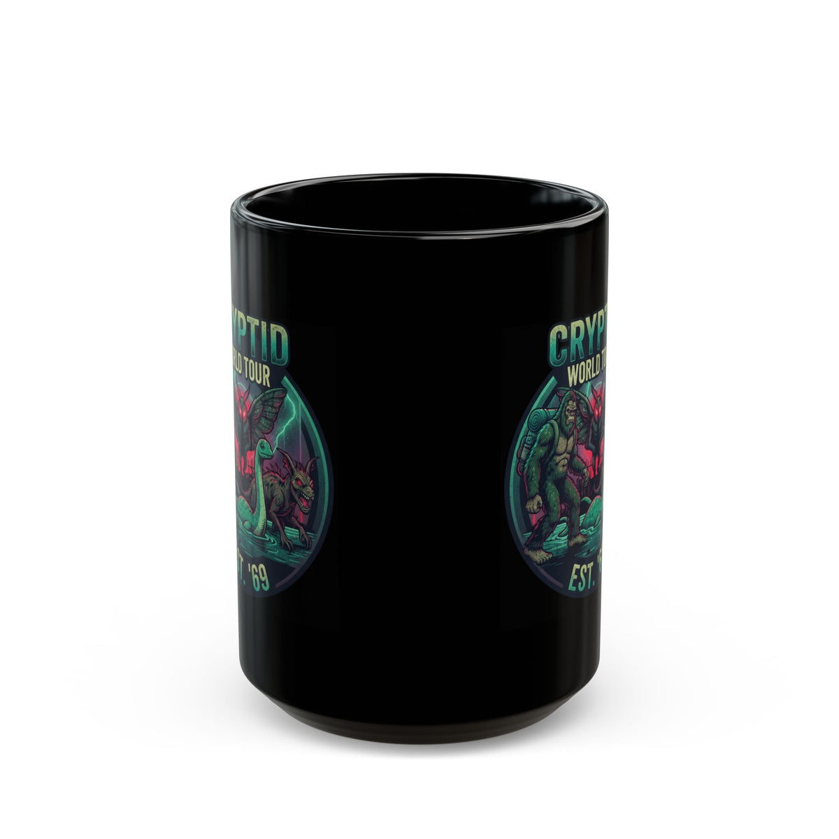 "Puzizia (Global-Cryptid Mashup) Cryptid World Tour" Black Ceramic Mug — Graphic