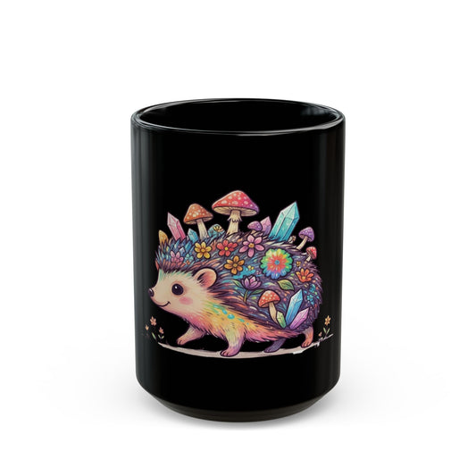 "Hippy Hedgehog" Black Ceramic Mug