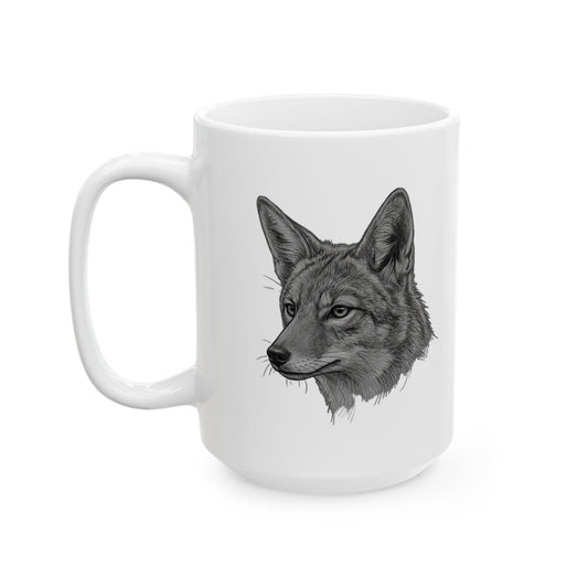 "Pencil Sketch Art Coyote" White Ceramic Mug — Graphic