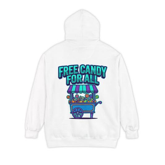 Color: White | Free Candy For All Garment-Dyed Hoodie