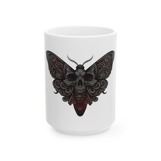 "Skeleton Moth" White Ceramic Mug — Graphic