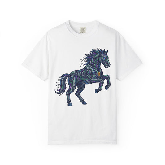 Color: White | Cyber Mustang Unisex Garment-Dyed Tee