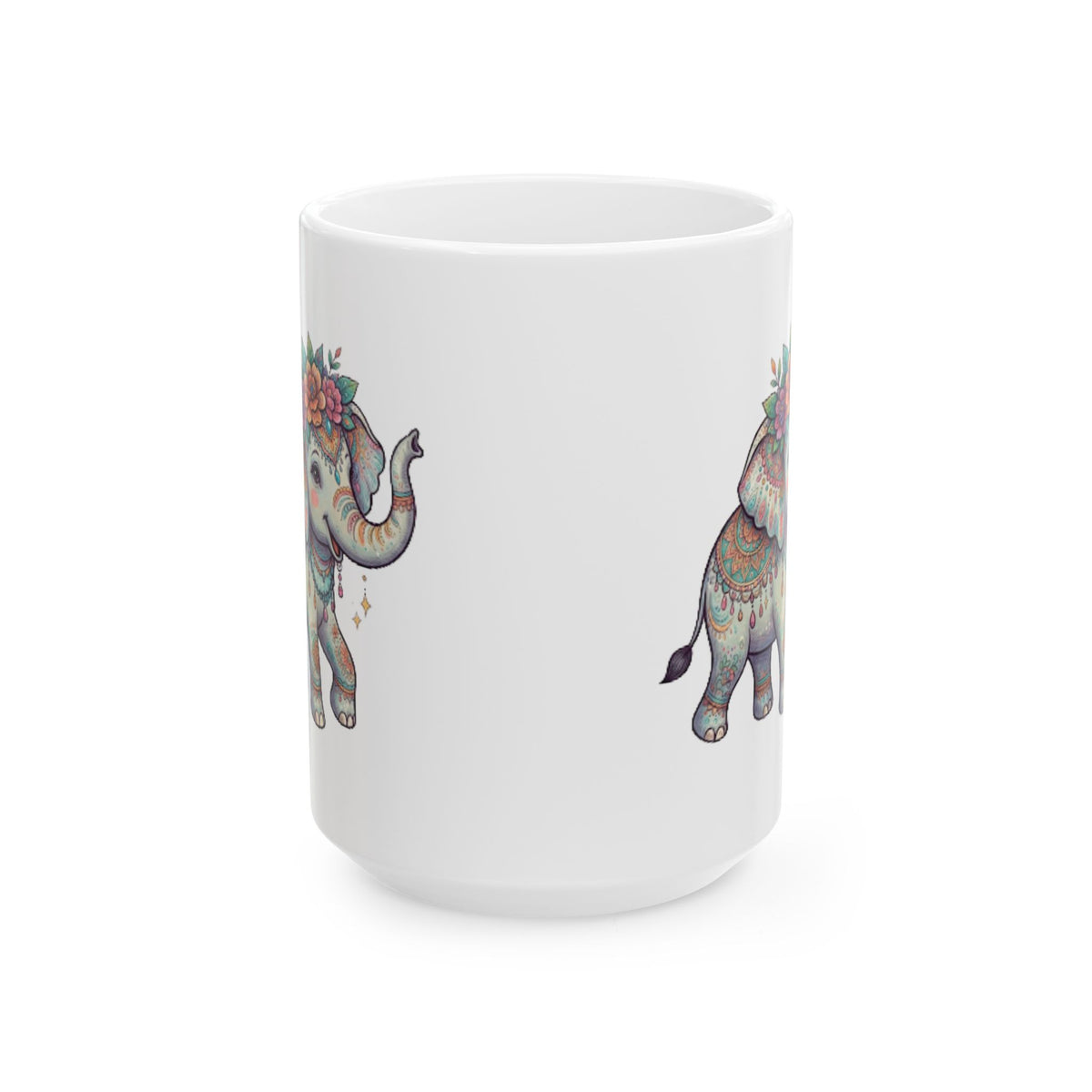 "Hippy Elephant" White Ceramic Mug