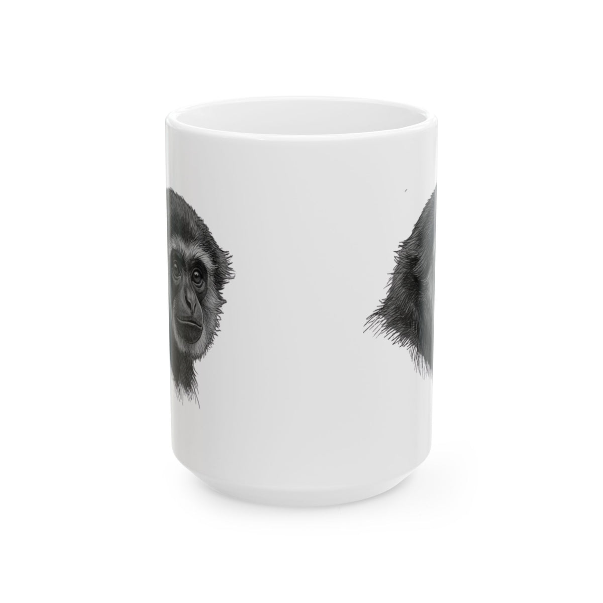 "Pencil Sketch Art Gibbon" White Ceramic Mug — Graphic