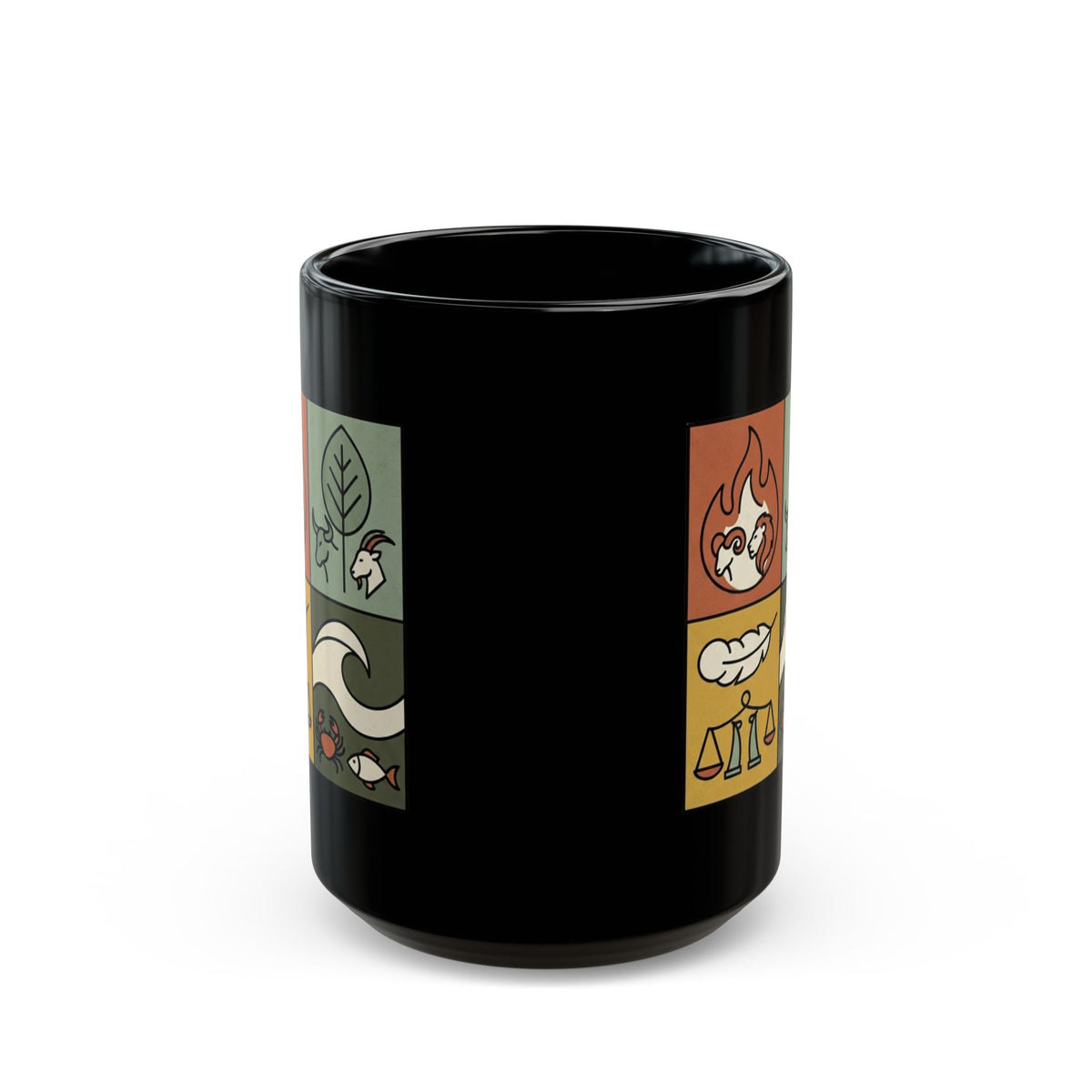 "Four Elements- Fire, Earth, Air, Water" Black Ceramic Mug