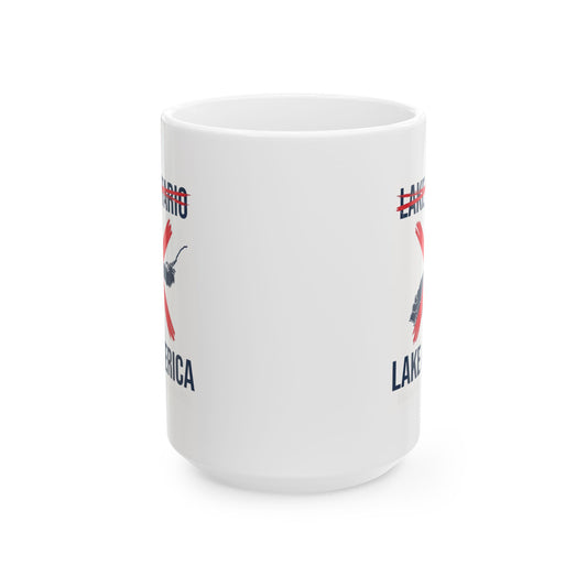 "Lake America" White Ceramic Mug