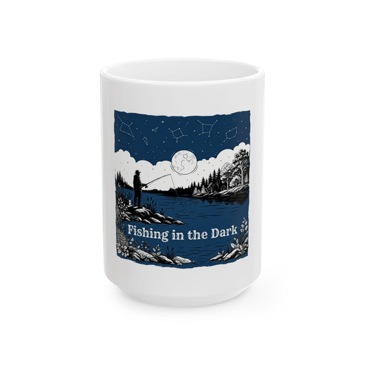 "Fishing in the Dark" White Ceramic Mug