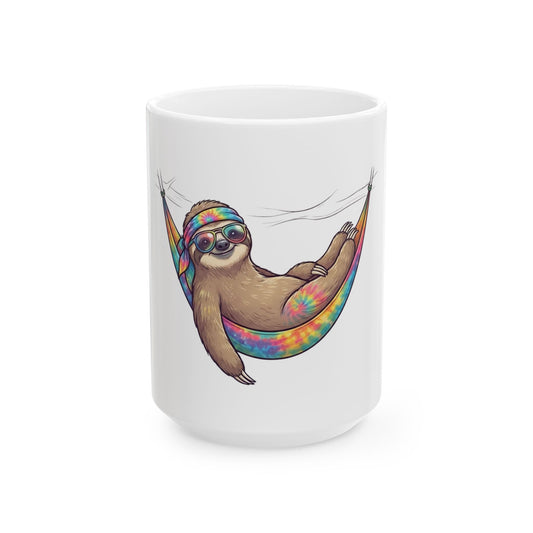 "Hippy Sloth" White Ceramic Mug
