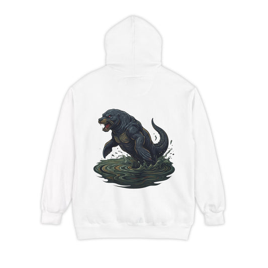 Color: White | Bunyip (Australian Aboriginal Mythology) Garment-Dyed Hoodie