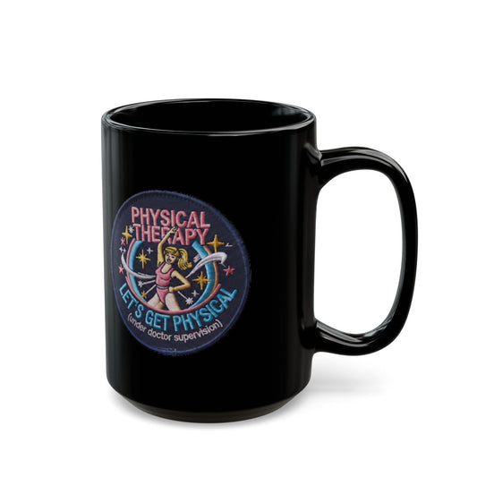 "Let's Get Physical" Black Ceramic Mug — Graphic