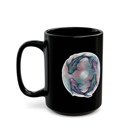 "Pisces The Infinite Fish" Black Ceramic Mug