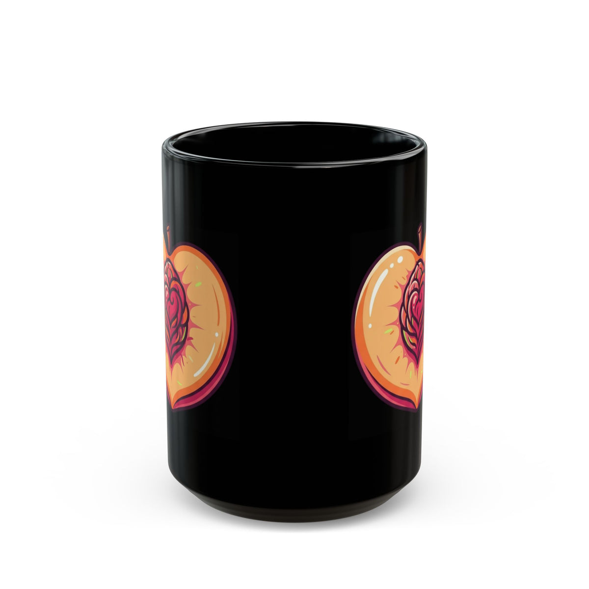 "Warm Sweet Juicy" Black Ceramic Mug — Graphic
