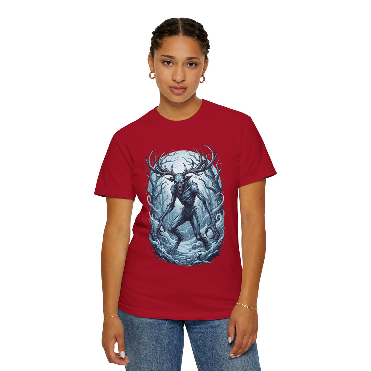 Color: Red | Wendigo (Algonquian Folklore) Unisex Garment-Dyed Tee
