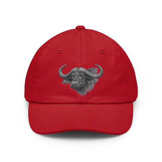Color: Red | Pencil Sketch Art Cape Buffalo Dad Hat — Graphic