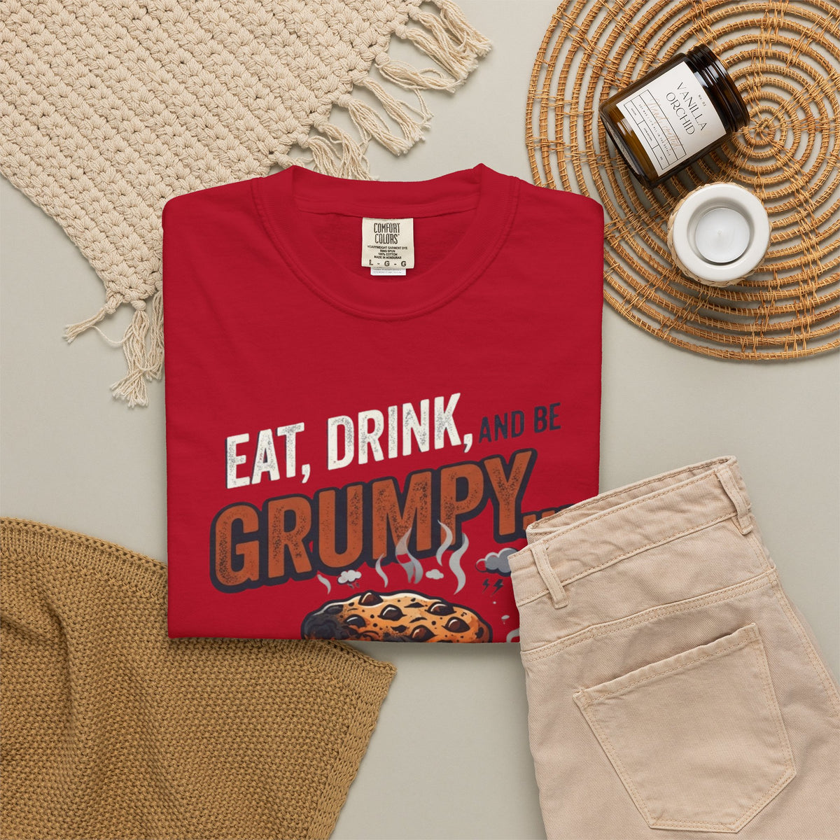Eat Drink And Be Grumpy Unisex Garment-Dyed Tee