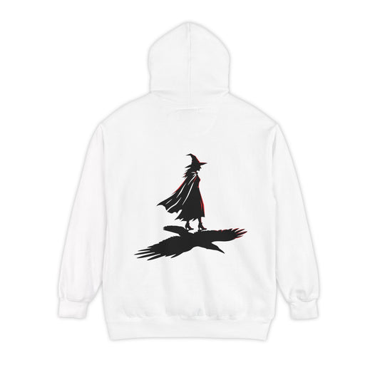 Color: White | Witch With Raven Shadow Garment-Dyed Hoodie