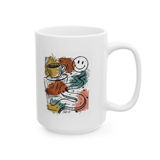 "Happy Coffee" White Ceramic Mug