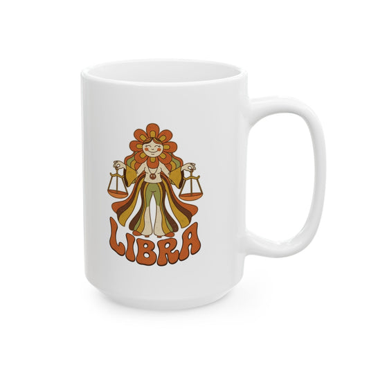 "Retro Mascot Groovy Libra" White Ceramic Mug