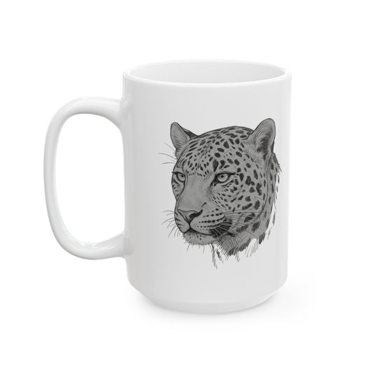 "Pencil Sketch Art Leopard" White Ceramic Mug — Graphic