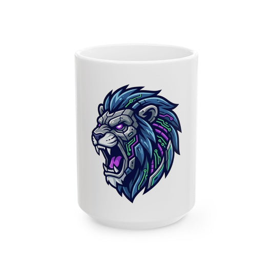 "Cyber Lion" White Ceramic Mug — Graphic