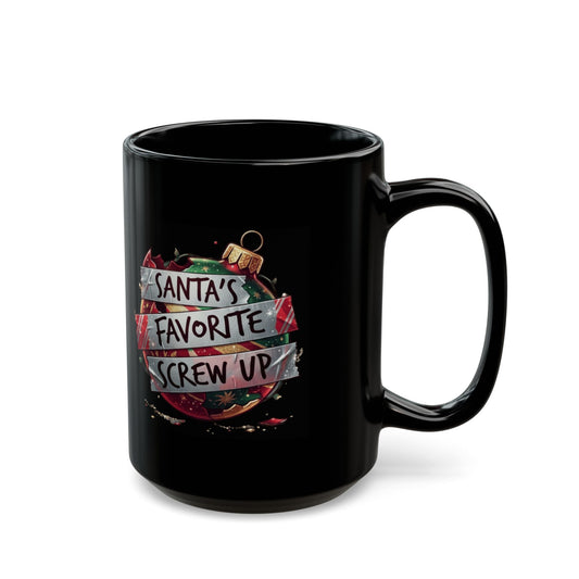 "Santa's Favorite Screw Up" Black Ceramic Mug — Graphic