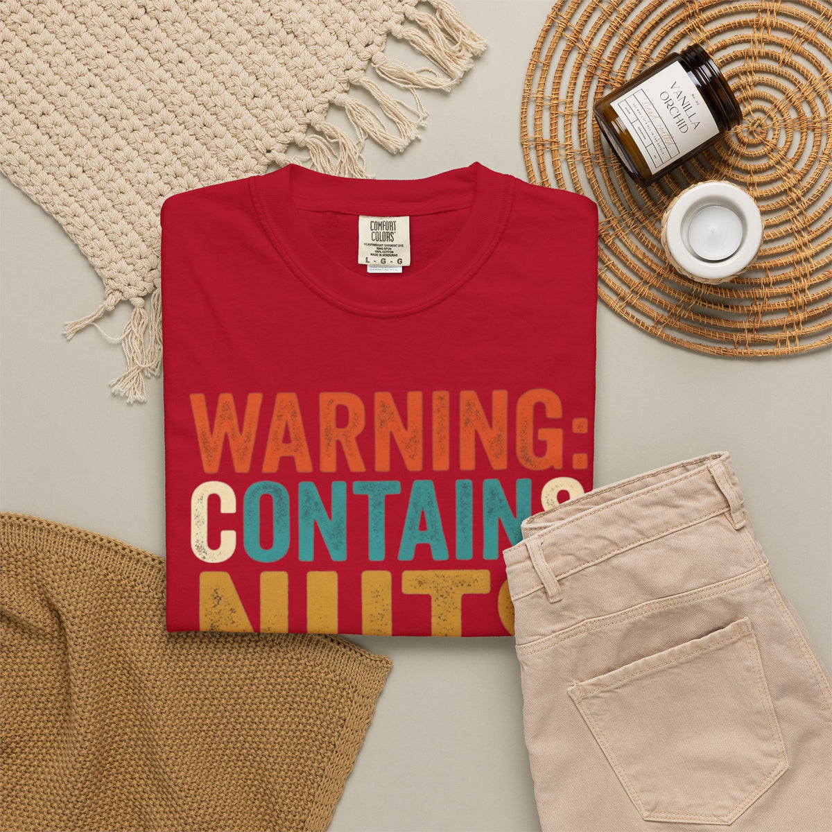 "Warning Contains Nuts" Unisex Garment-Dyed Tee